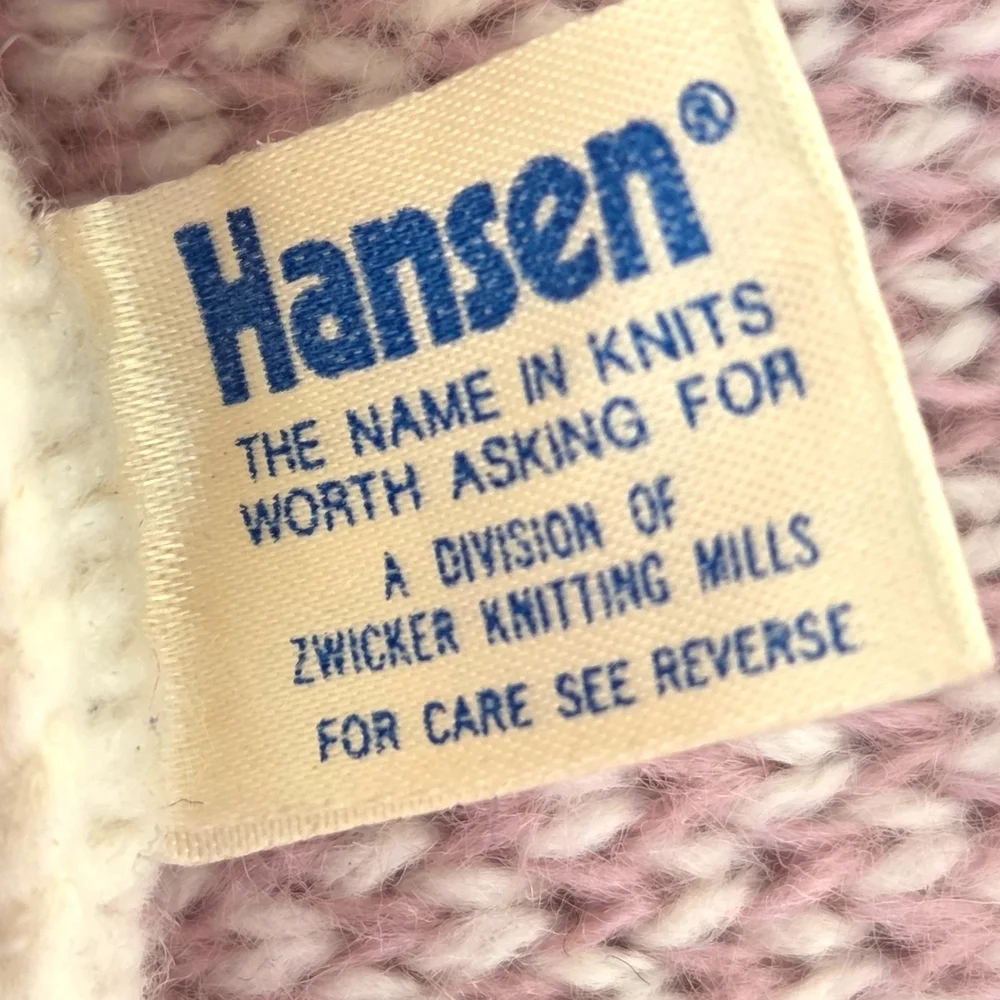 Vintage Hansen Pink and Cream Knit Scarf Floral Border Made In USA